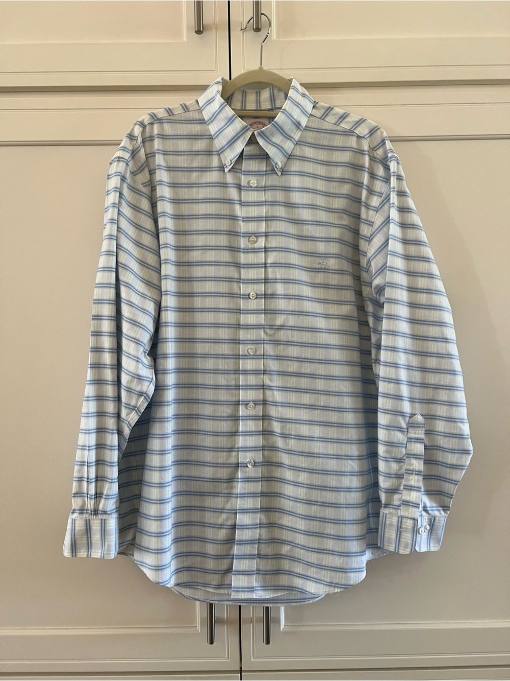 Brooks Brothers Madison Button Down Shirt 100% cotton SzL white blue green check